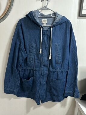 Forever 21 Denim Hooded Anorak Jacket - Indigo Blue LARGE